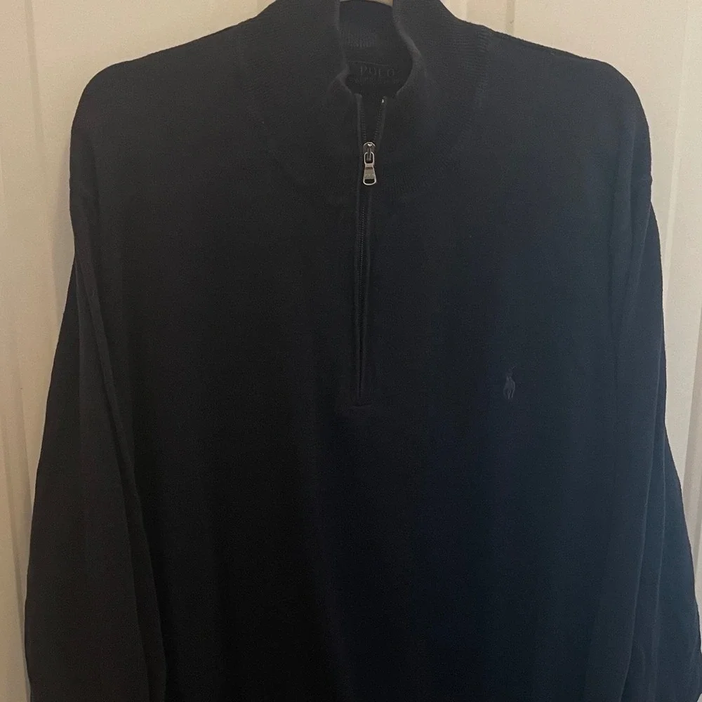 Polo Ralph Lauren Mens 2XLT Tall Navy Blue 1/4 Zip Cotton Pullover Sweater Pony